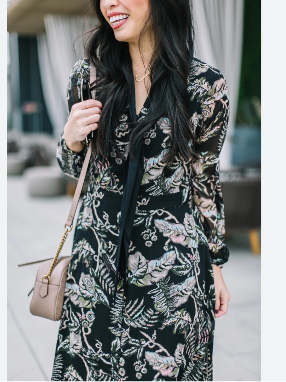 Banana Republic Black Floral maxi Tie-Neck Maxi Dress